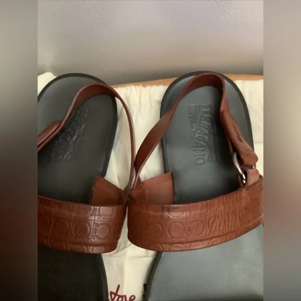 NOT FOR SALE RIGHT NOW Ferragamo Men’s Brown Leather Gancini Sandals - Picture 2 of 14
